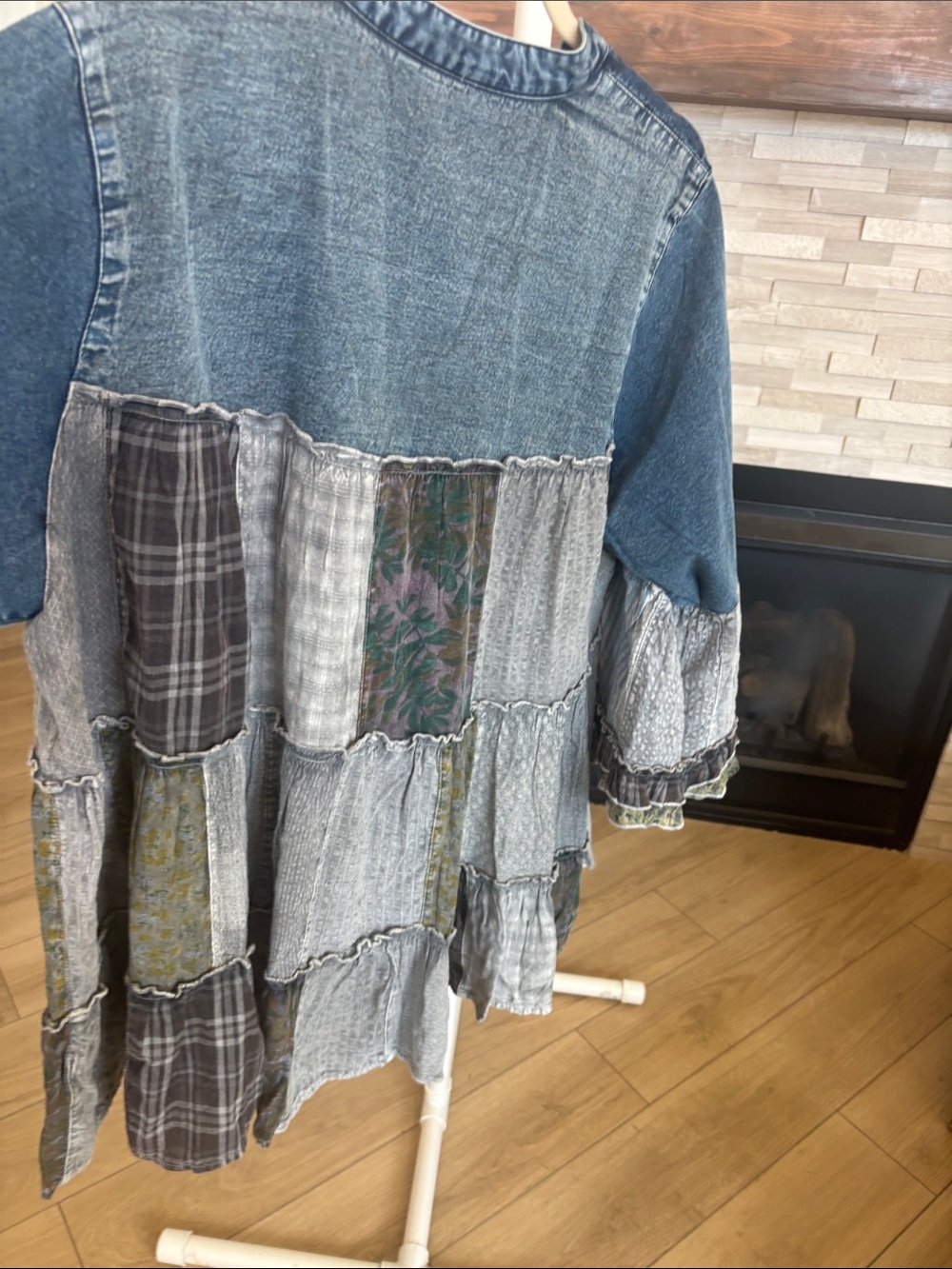 NEW Vintage-Inspired Patchwork Denim Tunic - Blue & Gray by Young Threads - Picture 4 of 6